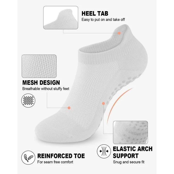 YOMYM 6 Pairs Grip Pilates Socks for Women, Non-slip Yoga Athletic Socks for Barre Ballet Barefoot Workout