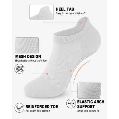 YOMYM 6 Pairs Grip Pilates Socks for Women, Non-slip Yoga Athletic Socks for Barre Ballet Barefoot Workout