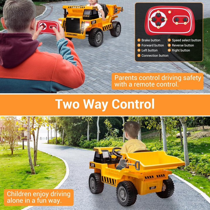 HNH 12V Battery Kids Ride on Dump Truck,Electric Car for Kids, Ride on Construction Vehicle Toy with Electric Dump Bed ,Extra Shovel