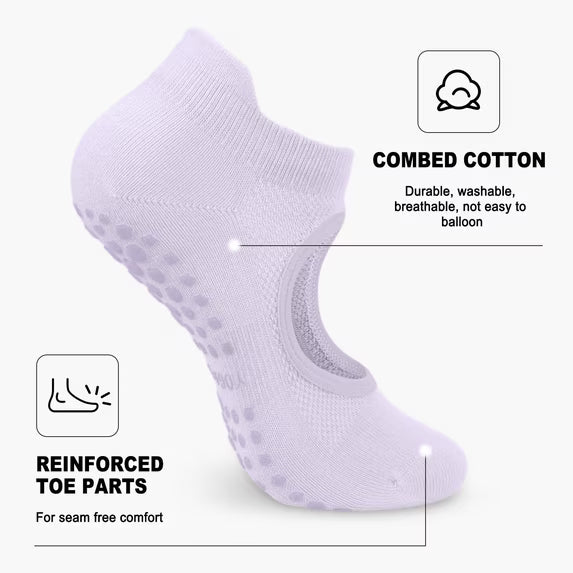YOMYM Pilates Socks for Women Non Slip Grip Socks for Yoga, Barre, Hospital, Barefoot Grippy Yoga Sock 6 Pairs