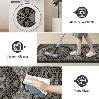 TECHVIDA Kitchen Rugs 4 Piece Set,Non Slip Machine Washable Kitchen Mats,Boho Vintage Abstract Kitchen Carpet for Farmhouse Living Room Hallway