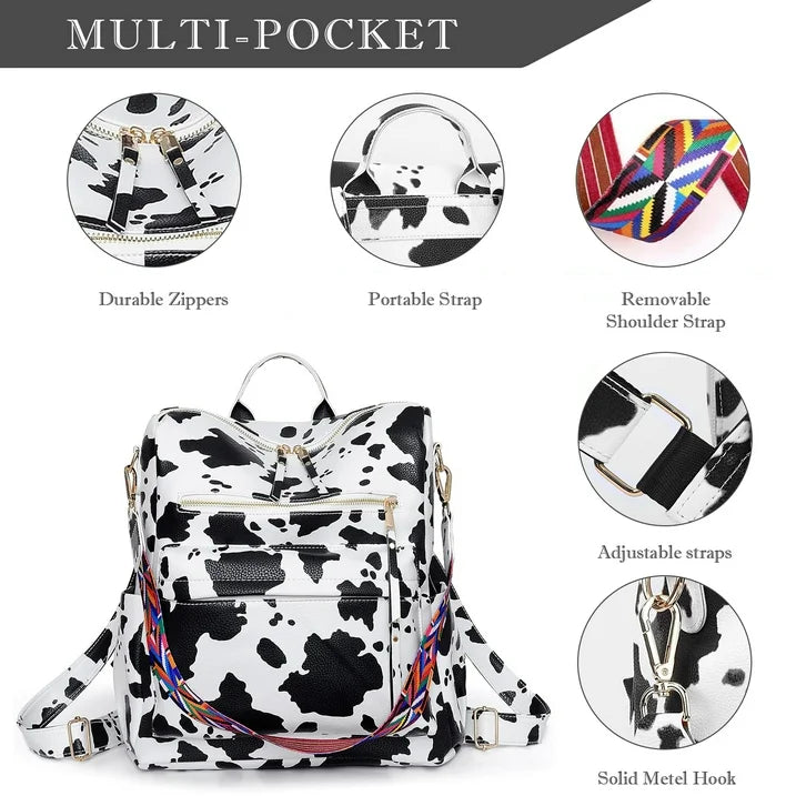 YOMYM PU Leather Backpack Purse for Women Fashion Multipurpose Design Handbag Ladies Shoulder Bags Travel Backpack