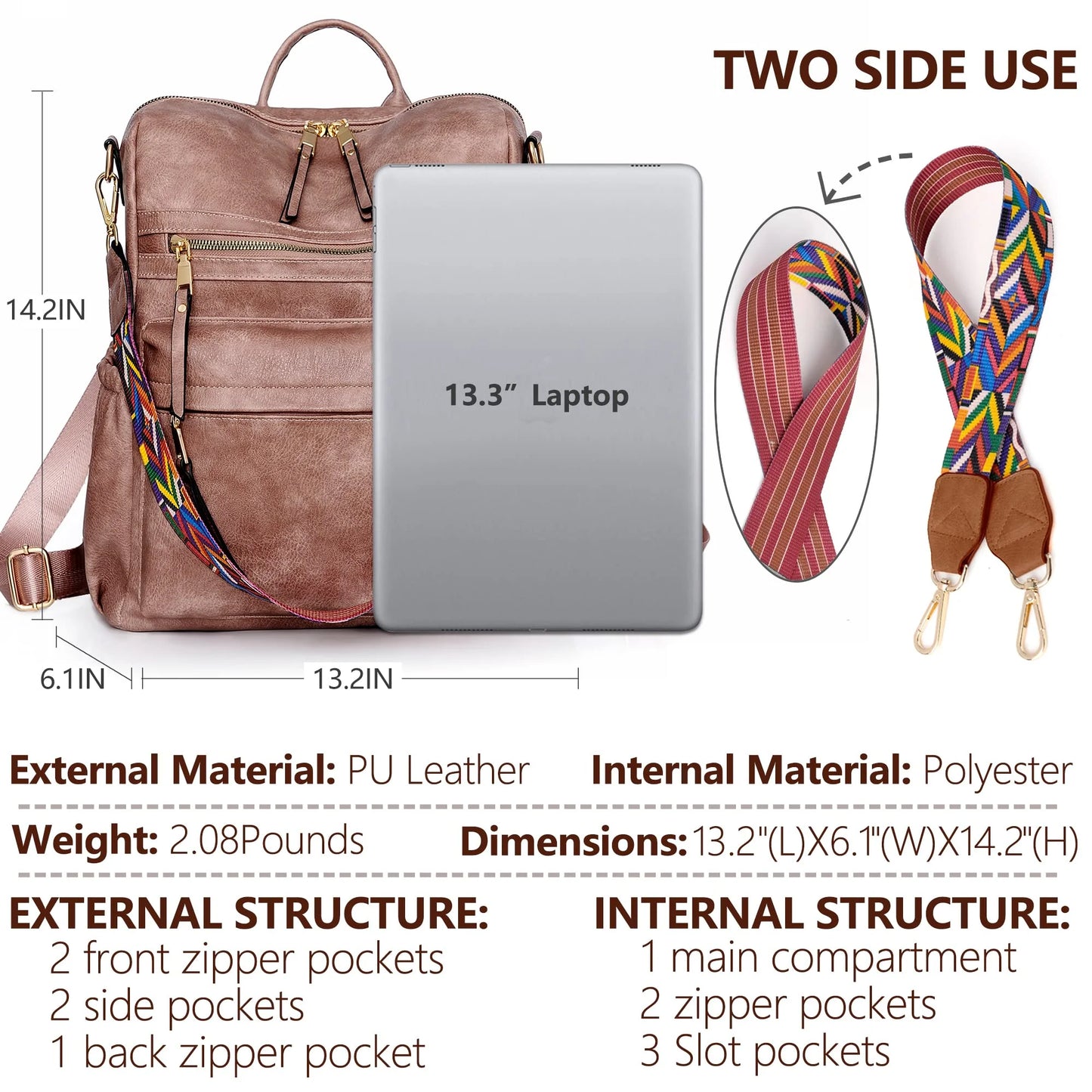 YOMYM Women Backpack Purse Fashion Leather Designer Ladies Convertible School College Shoulder Bags with Colorful Strap