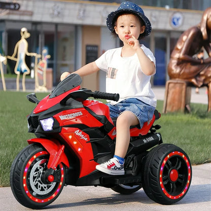 HNH 12V Kids Motorcycle to 2,3,4 Years Boy and Girl, Electric Motorcycle for Kids, 3 Wheels Toddler Motorcycle with Bluetooth Mp3 and Lighting Wheels-Red