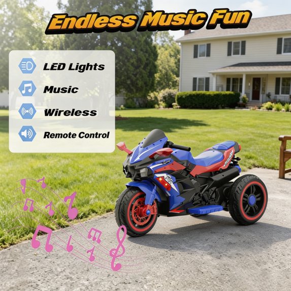 12V 7AH Electric Motorcycle for Kids 3-5 Years Old, 4 MPH Max Speed,Battery Powered Motorcycle with Remote Control, LED Lights, Bluetooth Music