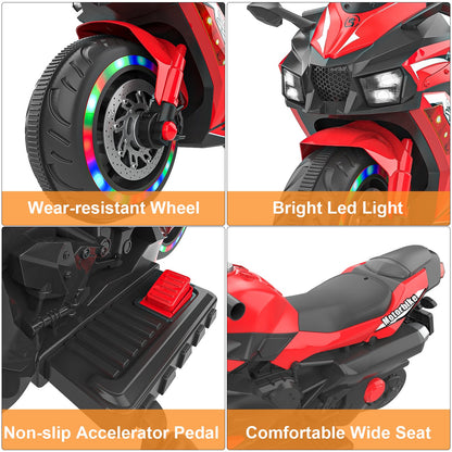 Cheelom Kids Motorcycle,12V Ride on Motorcycle Kids Toys, Children Electric Motorcycle with Hand Racing, PU Seat, Red