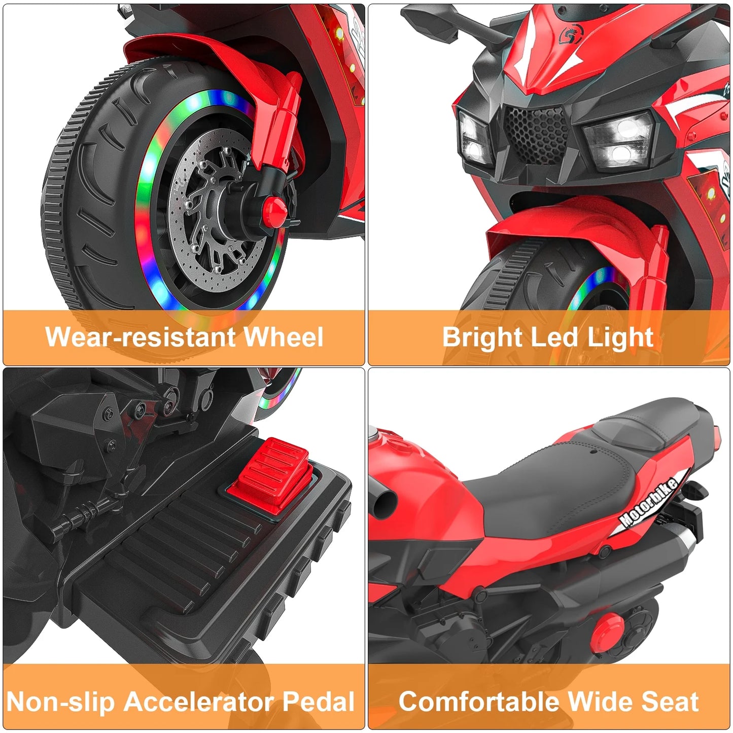 Cheelom Kids Motorcycle,12V Ride on Motorcycle Kids Toys, Children Electric Motorcycle with Hand Racing, PU Seat, Red