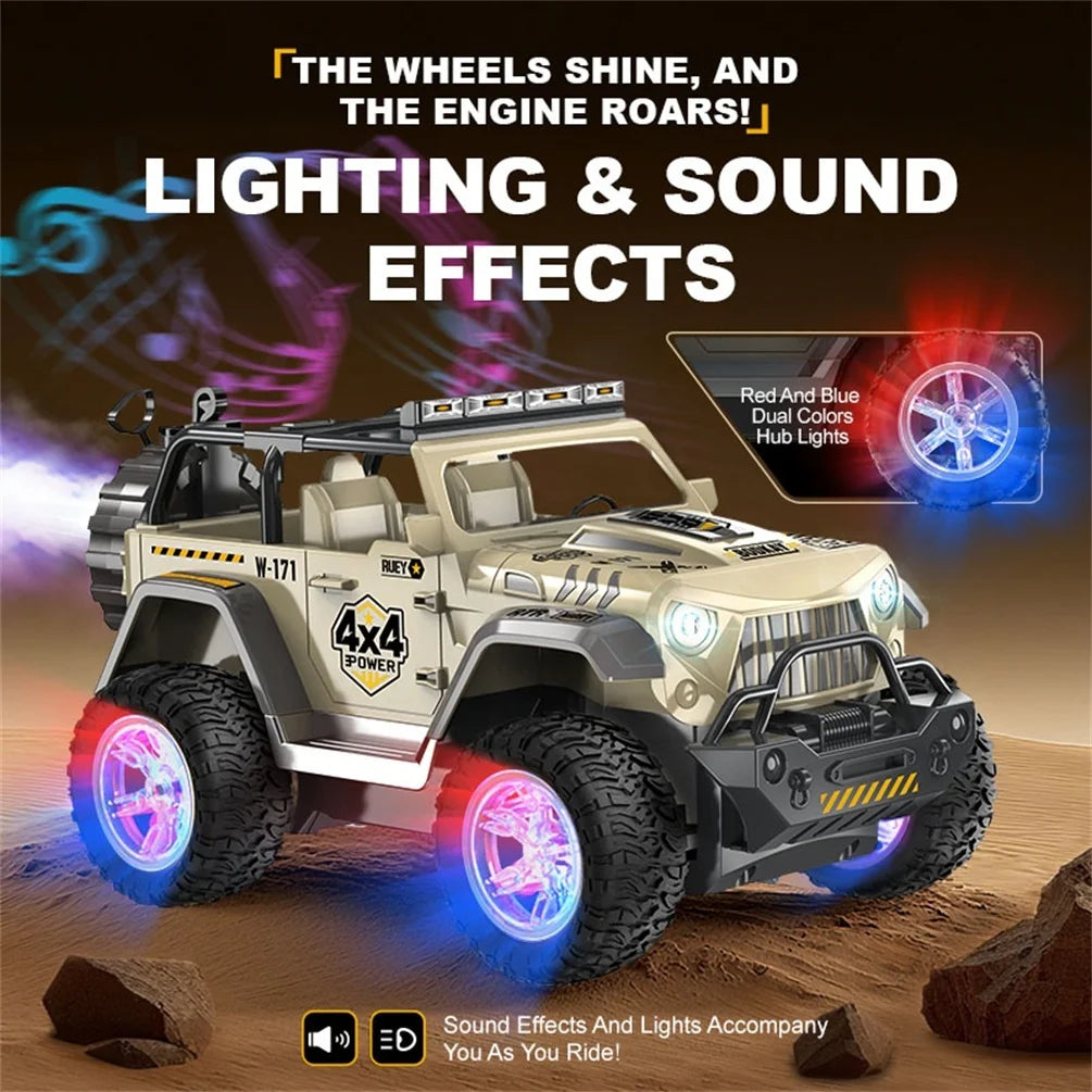 HNH 1:16 Remote Control Car, Off Road Monster Truck 2.4Ghz RC Cars with Stickers, 80 Min Play, Wheel Light, Spray