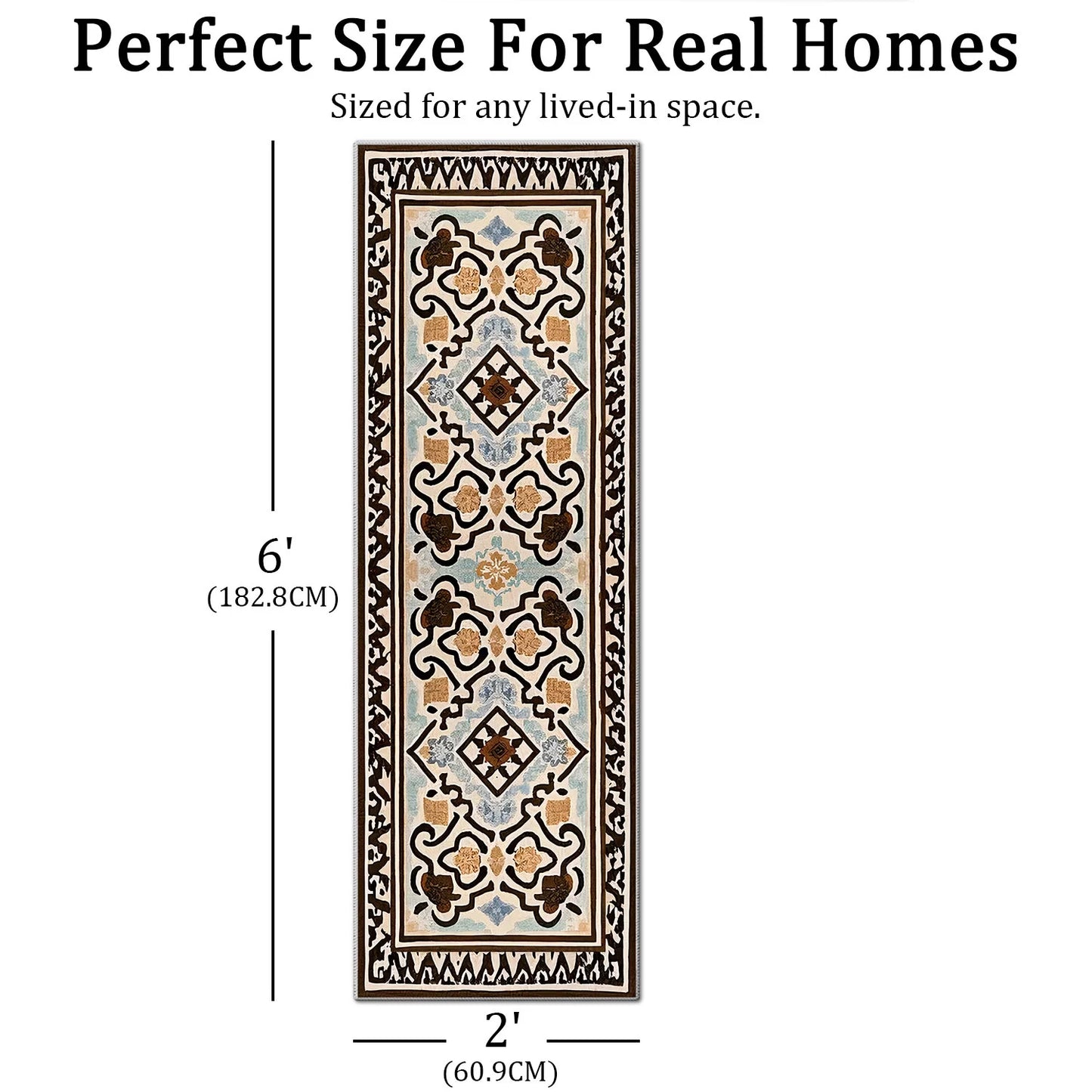 TECHVIDA 2'x6' Hallway Runner Rug Boho,Non Slip Machine Washable Rugs for Hallway Kitchen,Dark Brown