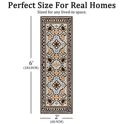 TECHVIDA 2'x6' Hallway Runner Rug Boho,Non Slip Machine Washable Rugs for Hallway Kitchen,Dark Brown