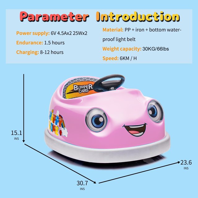 WUBEN 12V Battery Powered Bumper Car for Kids with Remote Control Ride on Push Car for Child with Dinner Plate, Rocking Horse Mode