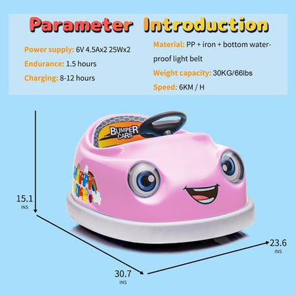WUBEN 12V Battery Powered Bumper Car for Kids with Remote Control Ride on Push Car for Child with Dinner Plate, Rocking Horse Mode