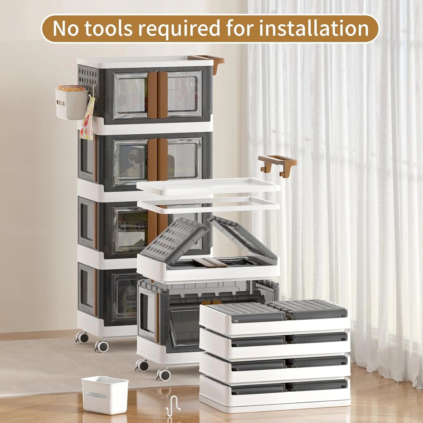 WERSEON 4 Pack Collapsible Storage Bins w/ Lids 130QT Stackable Storage Containers w/ Doors Wheels Handle
