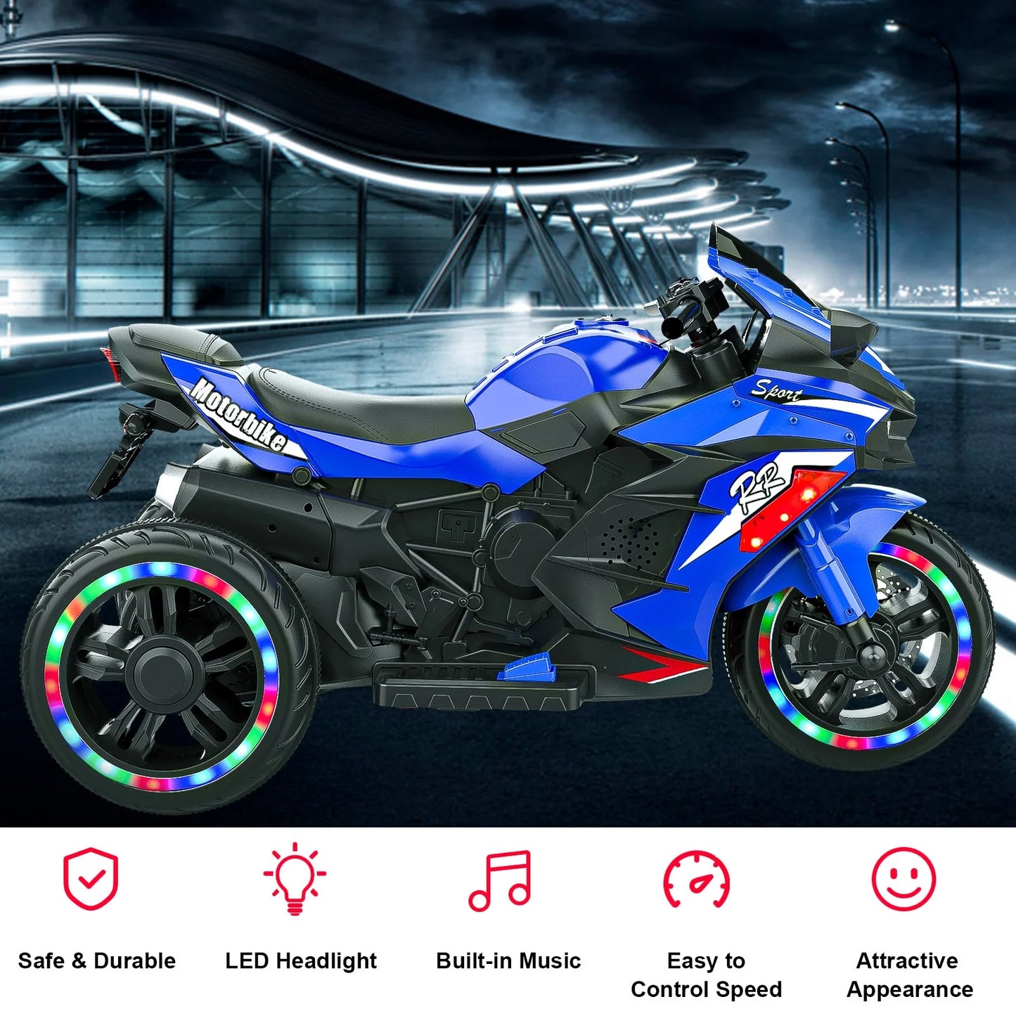 Zogymoz 12V Electric Motorcycles for Kids Dirt Bike Ride on Toy with Music and LED Light for 3-8 Years Old