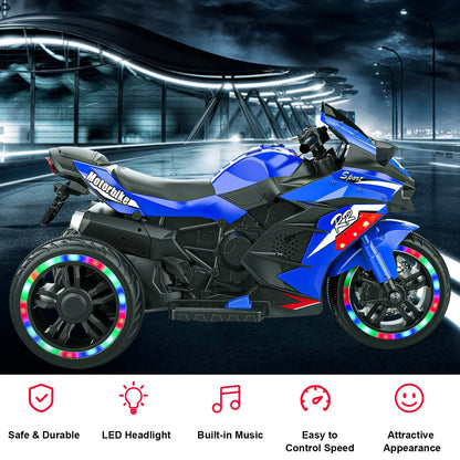 Zogymoz 12V Electric Motorcycles for Kids Dirt Bike Ride on Toy with Music and LED Light for 3-8 Years Old
