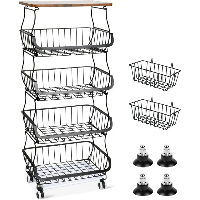 WERSEON 5 Tier Fruit Basket for Kitchen Organizers and Storage, Stackable Metal Wire Basket Stand Cart for Fruit Vegetable