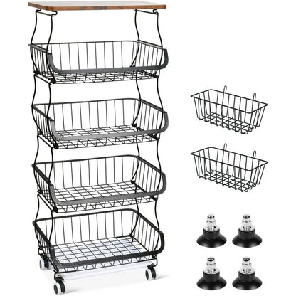 WERSEON 5 Tier Fruit Basket for Kitchen Organizers and Storage, Stackable Metal Wire Basket Stand Cart for Fruit Vegetable