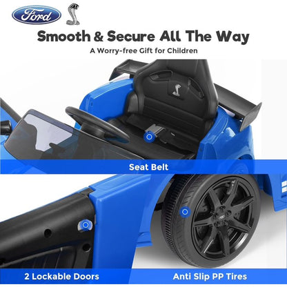 Ride on Toy Cars for Kids,12V Ford Mustang Shelby Powered Ride on Truck Car with Remote Control,Electric Vehicle Car for kids Girl Boy 3-6 w/Music,Bluetooth,LED Lights,3 Speeds,4 Wheelers,Blue