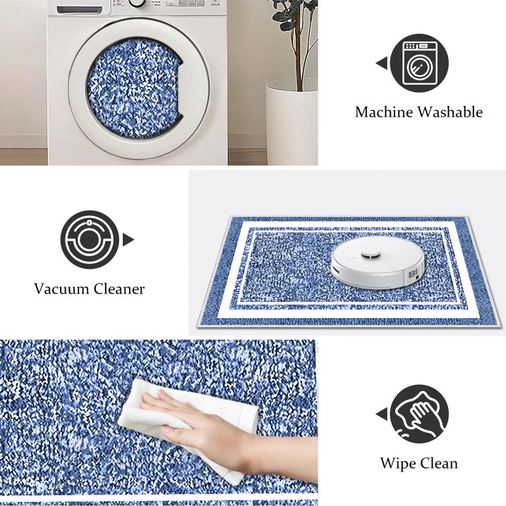 TECHVIDA Bathroom Rugs,Non-Slip Ultra Soft Bath Mat,Soft Absorbent Bathroom Rug and Bath Mat,Machine Washable,(18"x26",Blue and White)