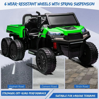 HNH 24V 2 Seater Ride on Car with Remote Control, Ride on Dump Truck with Dump Bed,Electric Car for Kids with 6 Wheels, Ride on UTV with LED Lights, Bluetooth