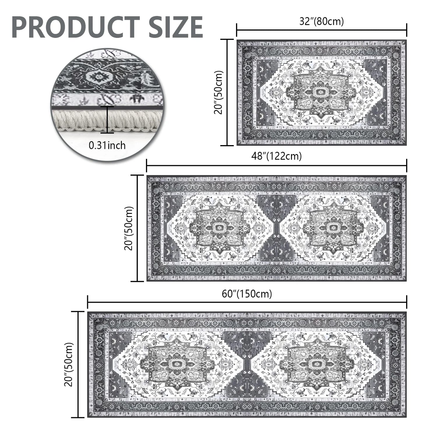 FoxHouse Kitchen Rugs 3 Piece,Washable Non Slip Runner Rug,Farmhouse Hallway Doormat for Home Decor