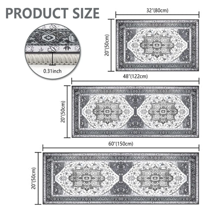FoxHouse Kitchen Rugs 3 Piece,Washable Non Slip Runner Rug,Farmhouse Hallway Doormat for Home Decor