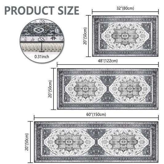 FoxHouse Kitchen Rugs 3 Piece,Washable Non Slip Runner Rug,Farmhouse Hallway Doormat for Home Decor