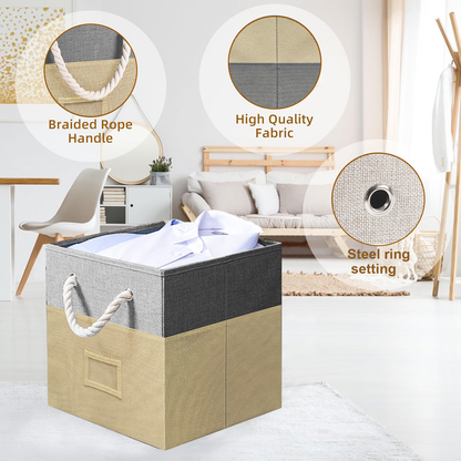 Werseon Storage Cube Bins Set of 4, 12 inch Fabric Storage Cubes for Organizing Shelf, Foldable Cubby Storage Baskets with Cotton Handles