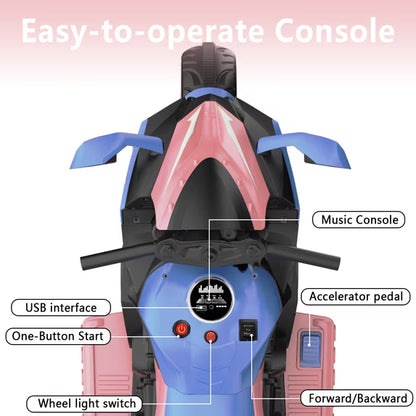 HNH 12V Ride on Motorcycle for Kids, 3 Wheels Battery Powered Motorcycle Toy with Remote Control, Bluetooth, Music, Light
