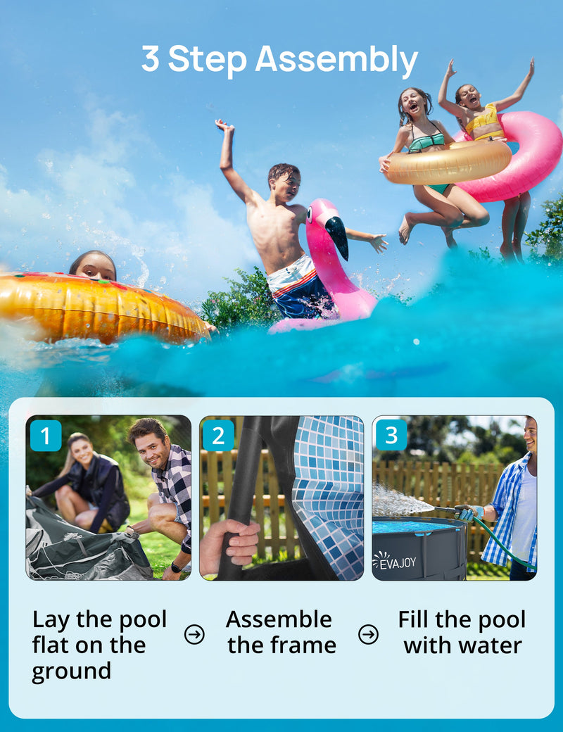 EVAJOY Metal Frame Swimming Pool Set, Round Above Ground Pool Set 16ft*48in with 2000 GPH Sand Filter Pump Pool Ladder Ground Cloth Pool Cover for Backyard Garden