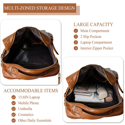 HONGLONG Laptop Backpack for Women Travel Backpack with 15.6 Inch Laptop Compartment, Multipurpose Design Convertible Large Backpack Purse Brown