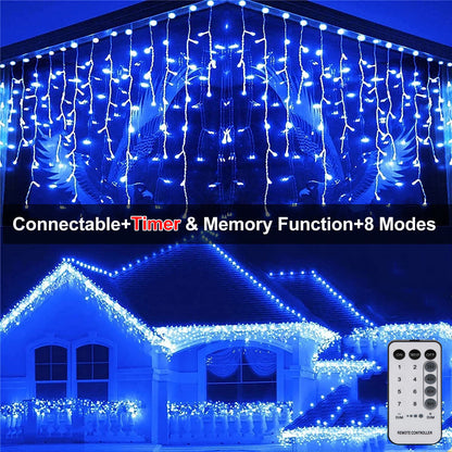 Cheelom 2023 Christmas Lights Outdoor 96 Led Blue Icicle Lights Christmas Decorations Outdoor Indoor Outdoor Wedding Party Patio Christmas Lights Clearance Sale