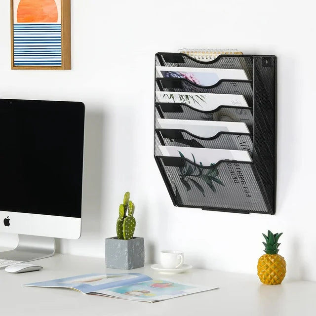 Techvida Wall File Holder, Office Mesh Hanging File Folder with 5 Pockets, Magazine Rack Mail Storage
