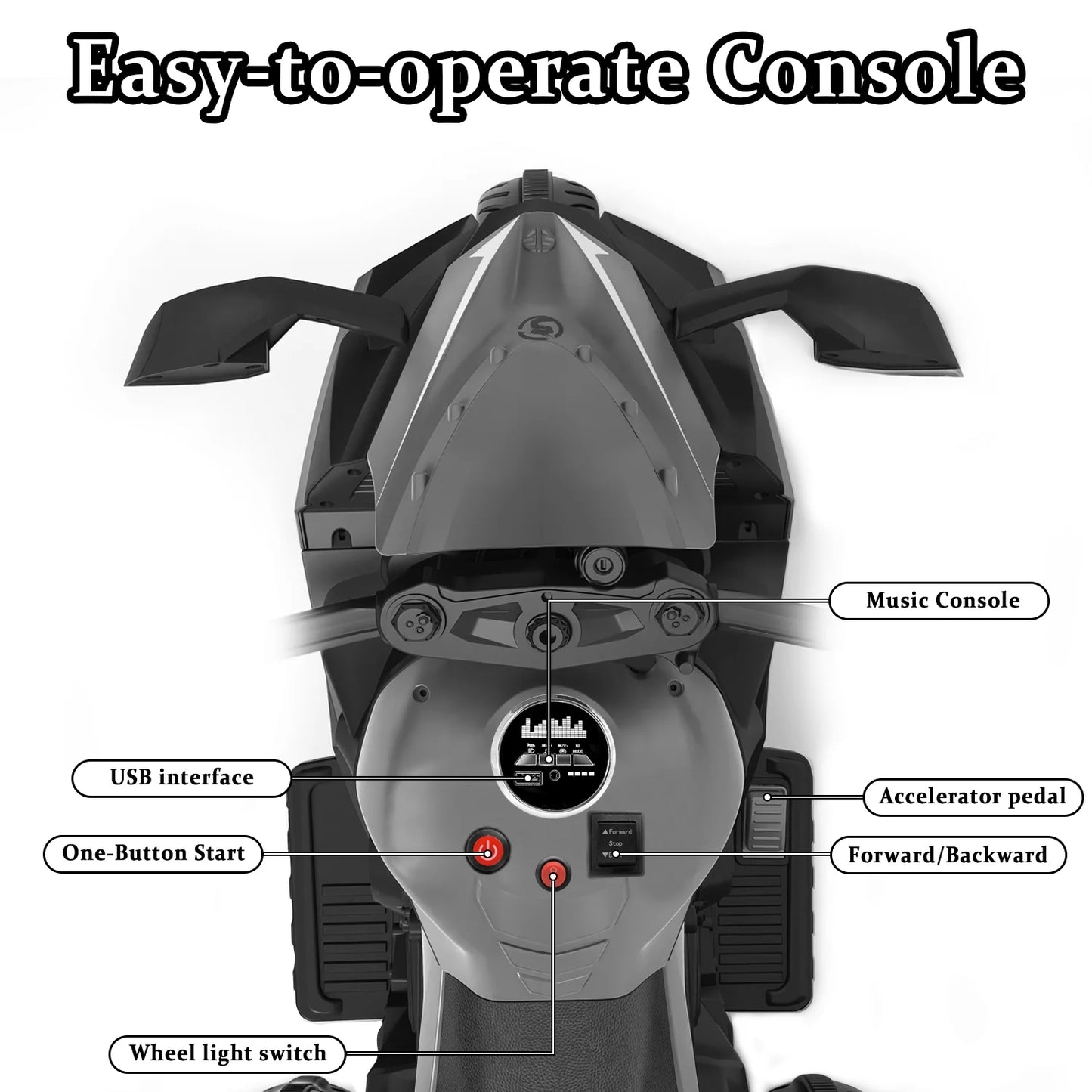 HNH 12V Motorcycle for Boys 3-8 Year Electric Ride On Motorcycle for Brithday Gifts, Kids Motorcycle with LED Lights, Music