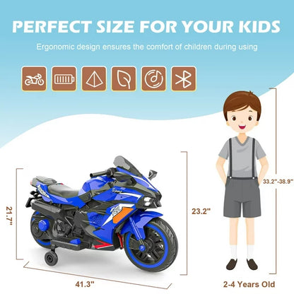 Techvida 12V Kids Ride-On Motorcycle, Battery-Powered Electric Ride-On Motor Dirt Bike Toy with Training Wheel, Kids Ride on Toys Children Electric Motorcycle