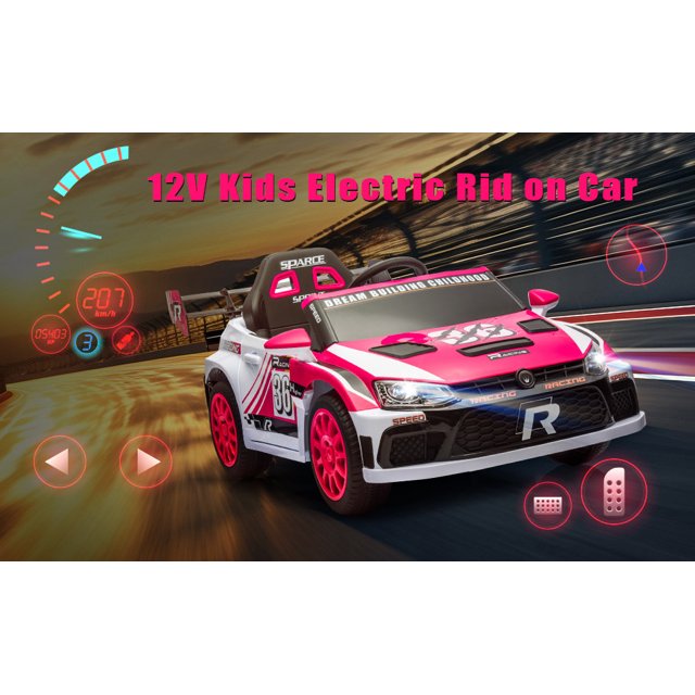 12V Kids Ride on Car Kids Electric Vehicle Toy, Battery Powered Toy Car w/Remote Control, 2 Speed, Bluetooth, LED Light, Ride On Race Toy, Pink