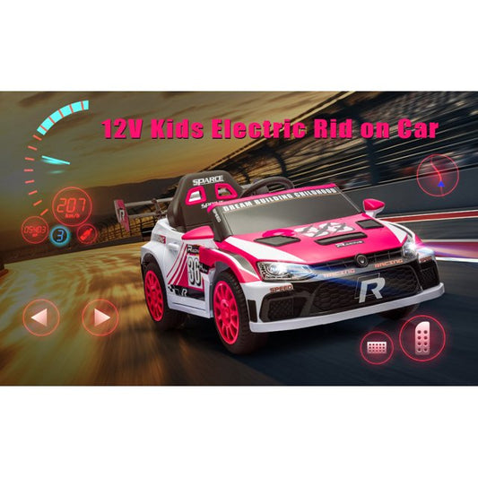 12V Kids Ride on Car Kids Electric Vehicle Toy, Battery Powered Toy Car w/Remote Control, 2 Speed, Bluetooth, LED Light, Ride On Race Toy, Pink
