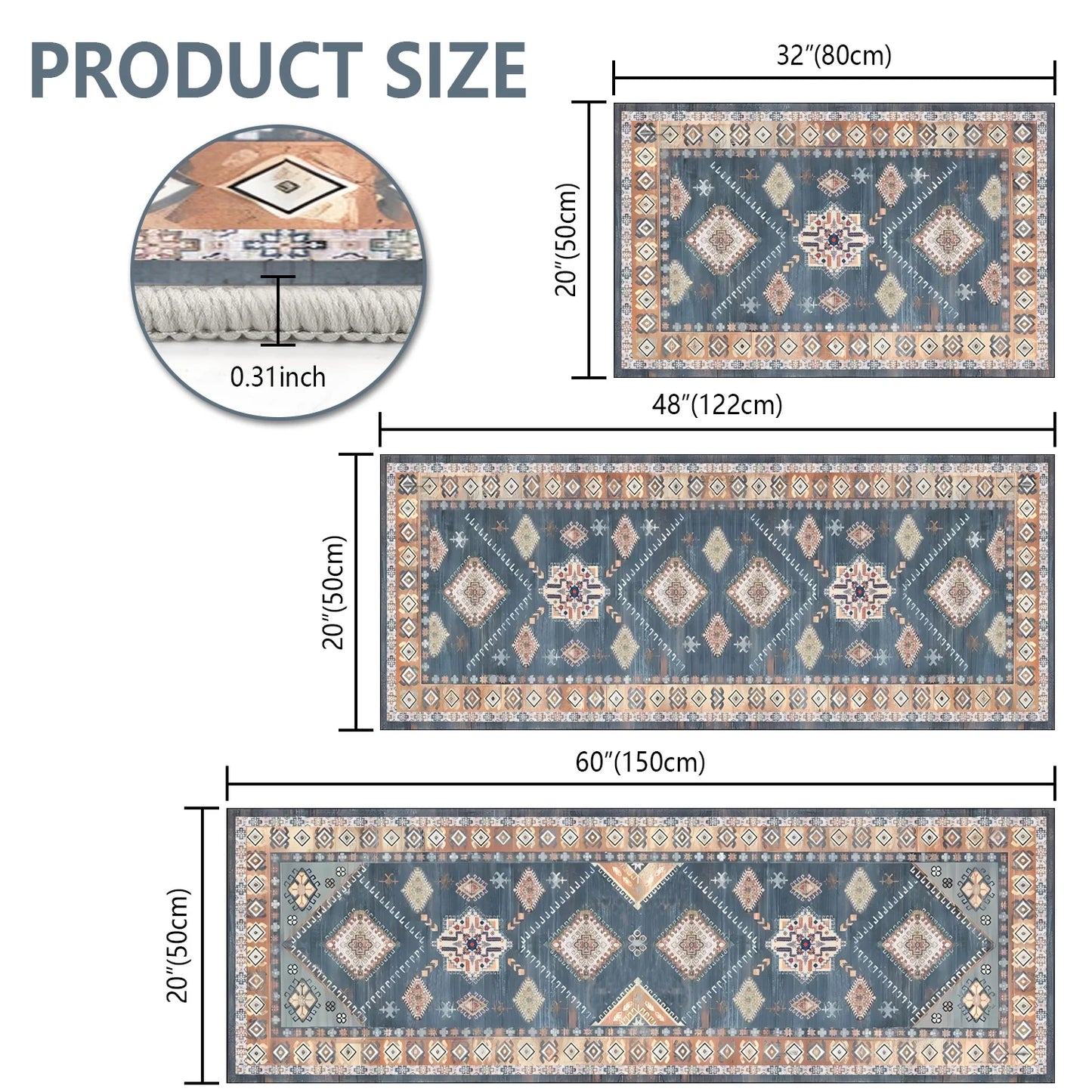 FoxHouse Kitchen Rugs and Runner Sets of 3, Washable Non Slip Runner Rug, Boho Farmhouse Hallway Doormat for Home Decor