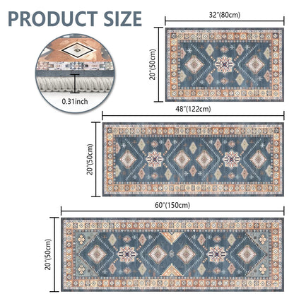 FoxHouse Kitchen Rugs and Runner Sets of 3, Washable Non Slip Runner Rug, Boho Farmhouse Hallway Doormat for Home Decor