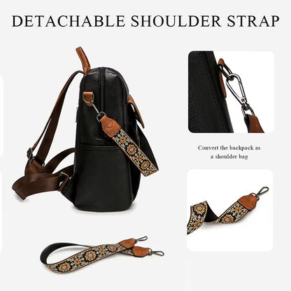 HONGLONG PU Leather Backpack Purse for Women Large Fashion Designer Travel Backpack Ladies Shoulder Bag - Black