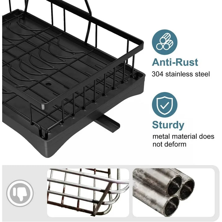 WERSEON Dish Racks for Kitchen Counter, Stainless Steel Kitchen Dish Drying Rack with Drainboard, Detachable Dish Drainers with Utensil Holders