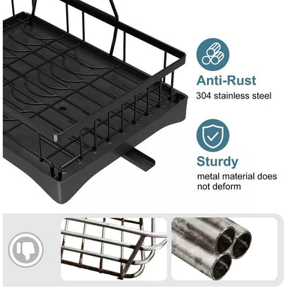 WERSEON Dish Racks for Kitchen Counter, Stainless Steel Kitchen Dish Drying Rack with Drainboard, Detachable Dish Drainers with Utensil Holders