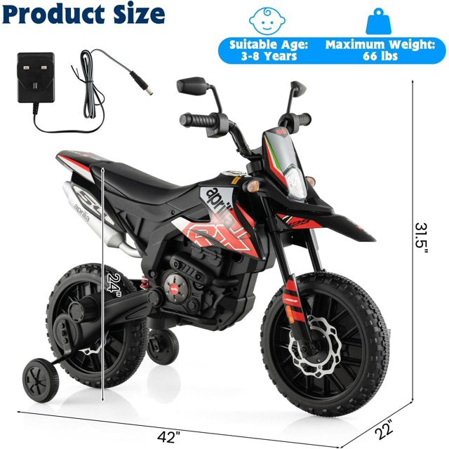 HNH 12V Electric Kid Dirt Bike for Boys, Battery Powered Motorcycle for Kids, Off Road Motorbike Toy 4Mph-Red