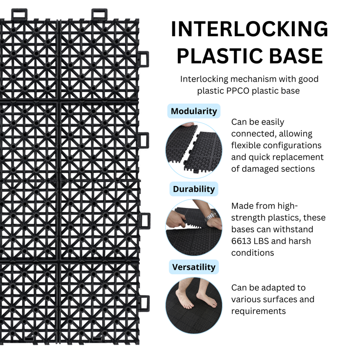 Werseon 12" x 12" Modular Interlocking Deck Tiles, 12 PCS Plastic Waterproof Interlocking Drainage Floor Mat for Bathroom Porch Balcony Kitchen, Weight Capacity Upto 6613 LBS, Rosette Pattern, Black