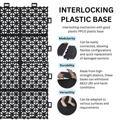 Werseon 12" x 12" Modular Interlocking Deck Tiles, 12 PCS Plastic Waterproof Interlocking Drainage Floor Mat for Bathroom Porch Balcony Kitchen, Weight Capacity Upto 6613 LBS, Rosette Pattern, Black
