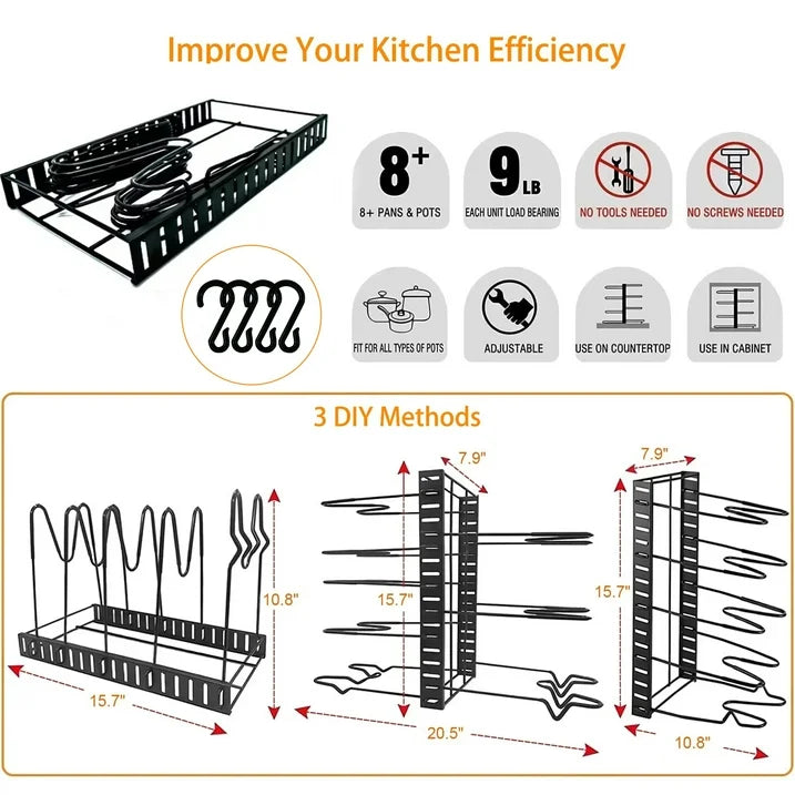 Werseon Pot Organizer Rack 8 Tiers Pots and Pans Organizer, Pot Lid Organizer for Kitchen Cabinet Cookware Organizers and Storage,Upgraded
