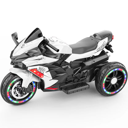 HNH 12V Kids Motorcycle Children Electric Motorcycle 3 Wheels Motorcycle with Bluetooth,White