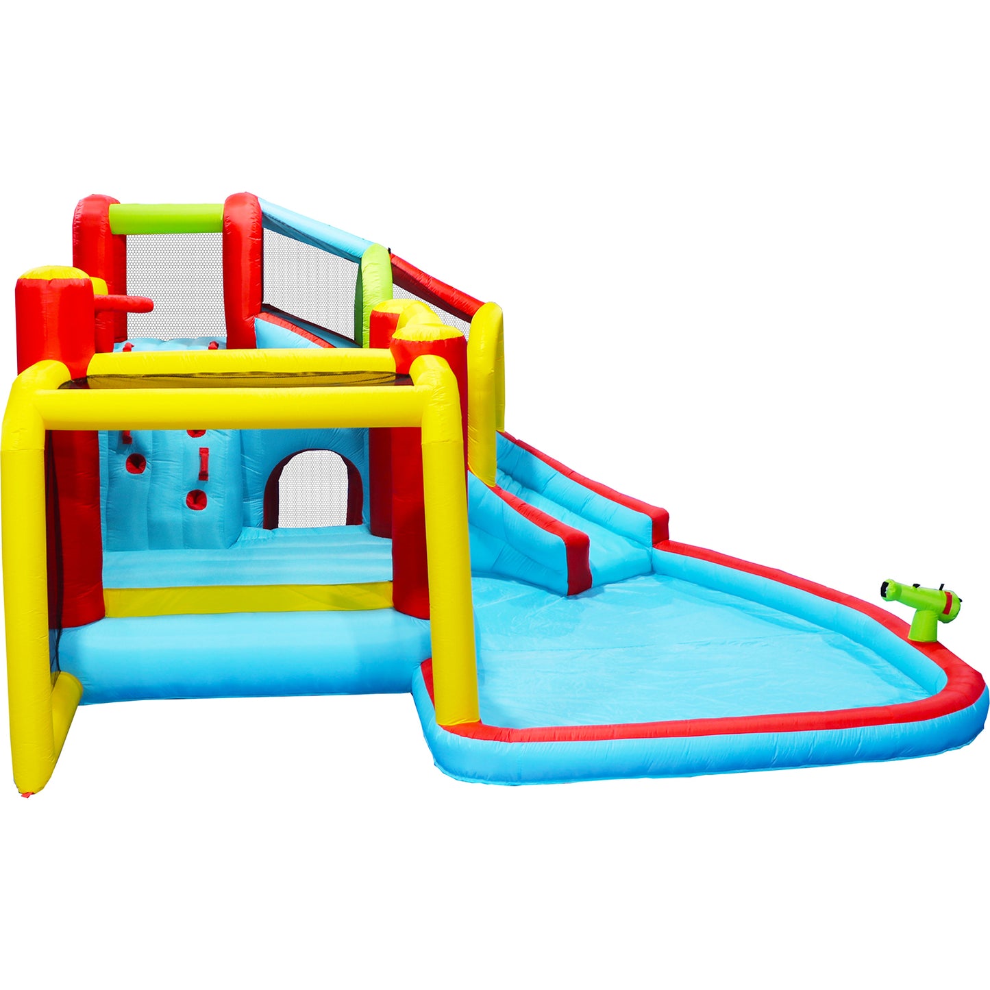 7 in1 Inflatable slide water park bouncing house outdoor Soccer garden bouncer with Splash pool & Water gun & Climbing wall & Basketball & Football