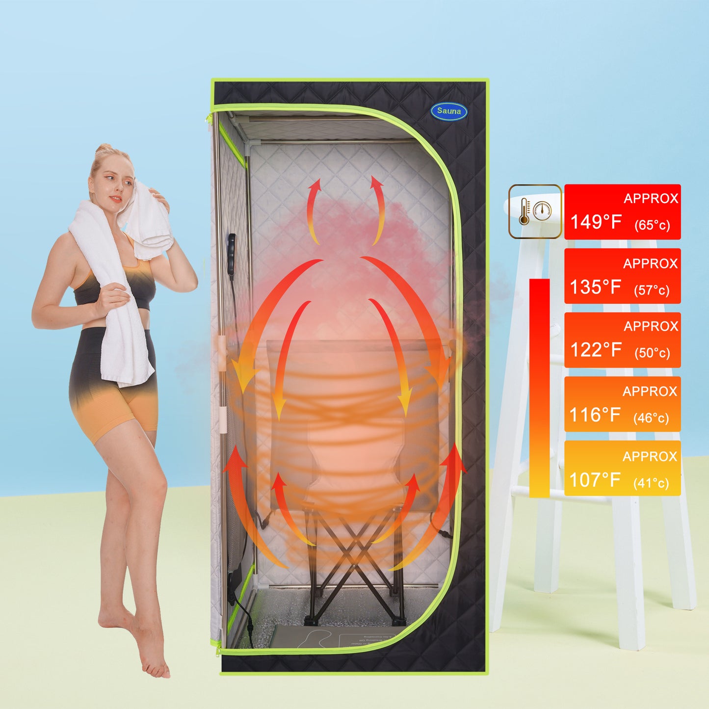 Cheelom Plus Large Portable Full Body Sauna Box Steam Sauna Spa Home Steam Sauna Tent Spa with Steam Generator Folding Chair Remote Control