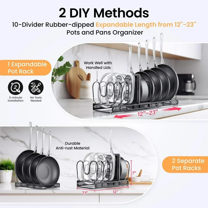 Techvida Pot and Pan Organizer for Under Cabinet,2 Pack Pot Lid Organizer Holder for Kitchen Cabinet Organizers and Storage